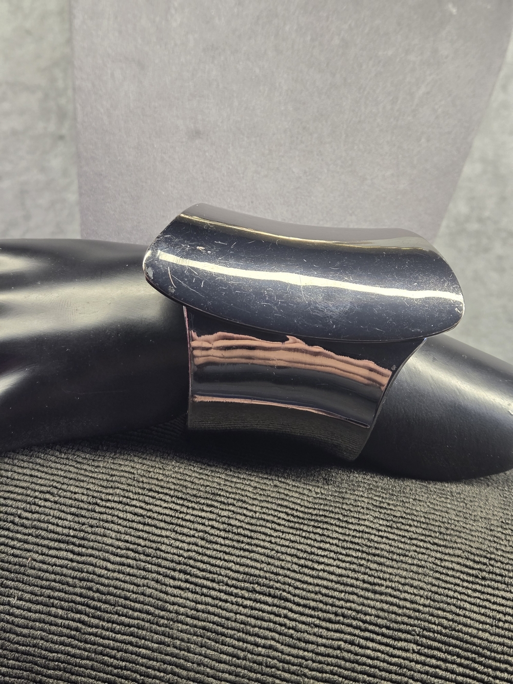 Chico's Shiny Sculptural Metal Hinged Cuff Bracelet Gunmetal